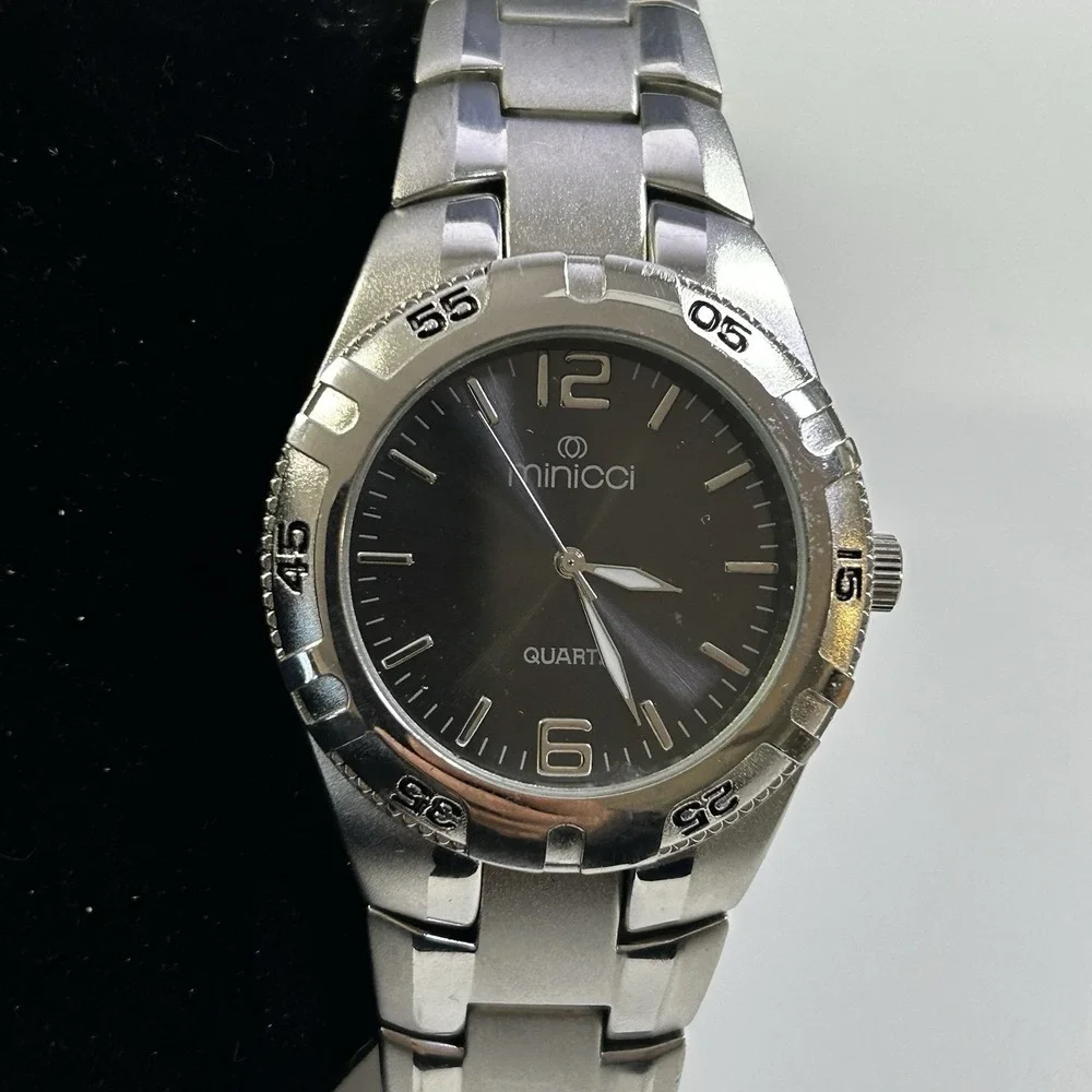 Minicci Men's Quartz Watch Black Dial‎ Silver Tone Stainless Steel – Not Tested